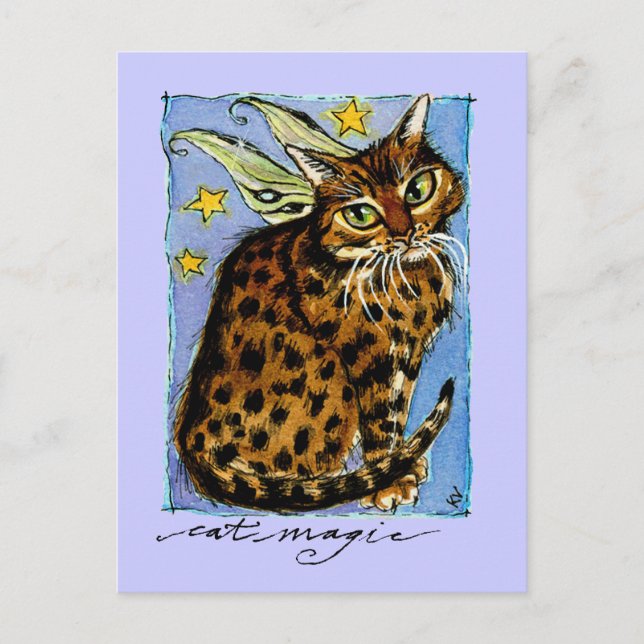 Cat Magic Ocicat with Fairy Wings Postcard (Front)