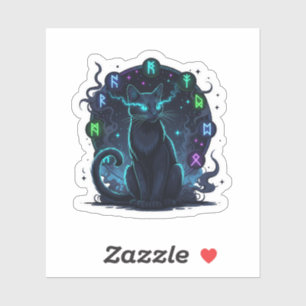 Cat & Magic Runes – Mystical Glowing Halloween  Sticker