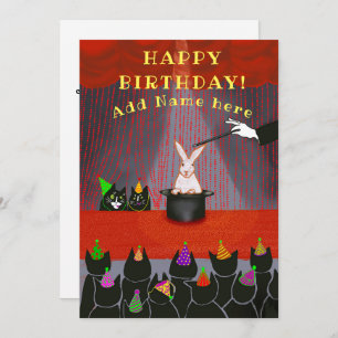 Cat magic show birthday any year Flat Card