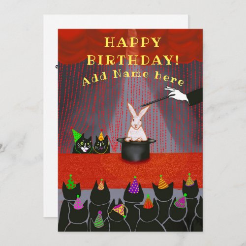 Cat magic show birthday any year Flat Card