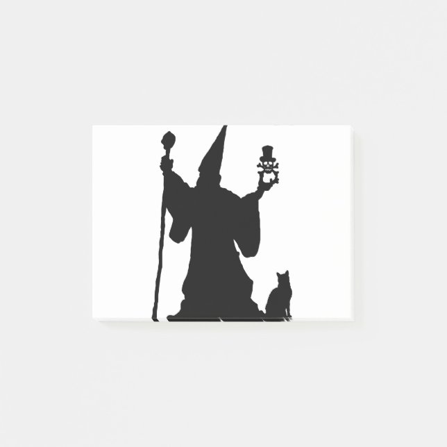 Cat Magic Silhouette Skull Sorcerer Staff Wizard. Post-it Notes (Front)