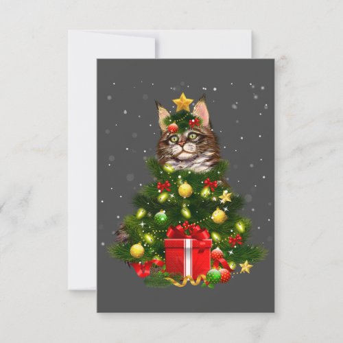 Cat Maine Coon Cat Xmas Tree Lights Cat Lover Ugly Thank You Card