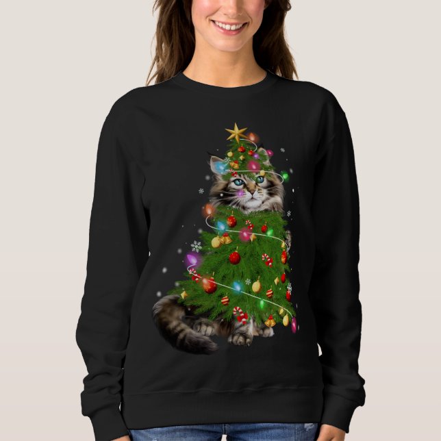 Cat Maine Coon Christmas Tree Holiday Cat Lovers X Sweatshirt (Front)