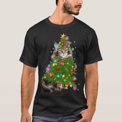 Cat Maine Coon Christmas Tree Holiday Cat Lovers X T_Shirt