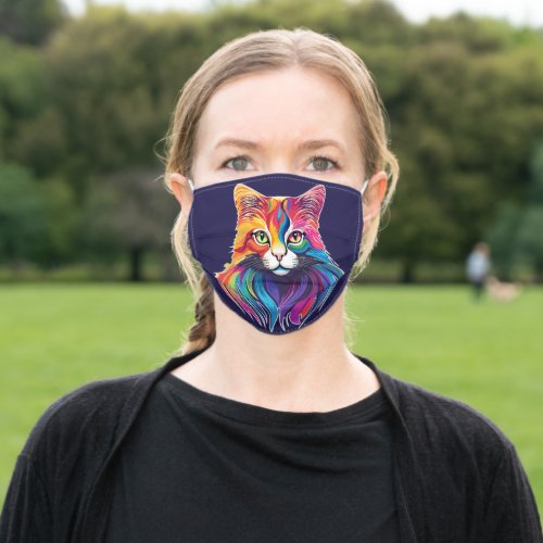 Cat Maine Coon Portrait Rainbow Colors  Adult Cloth Face Mask