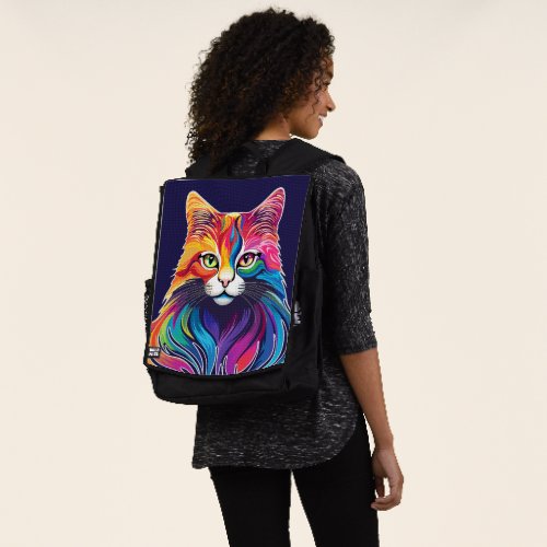 Cat Maine Coon Portrait Rainbow Colors  Backpack