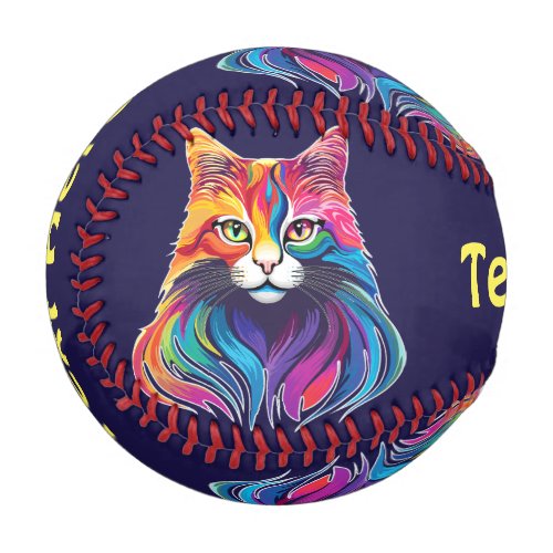 Cat Maine Coon Portrait Rainbow Colors  Baseball