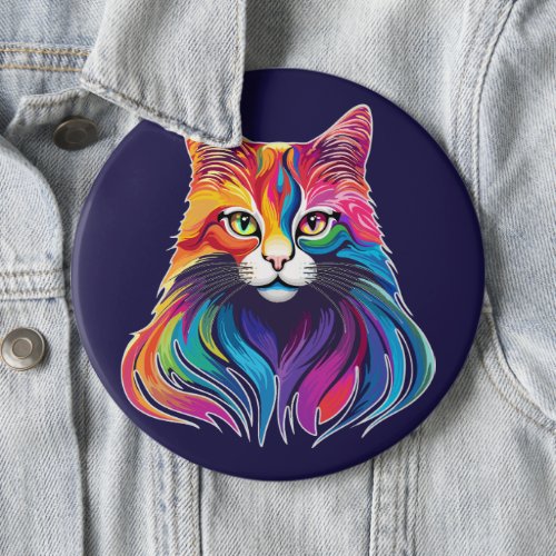 Cat Maine Coon Portrait Rainbow Colors  Button