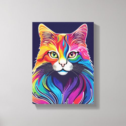 Cat Maine Coon Portrait Rainbow Colors  Canvas Print