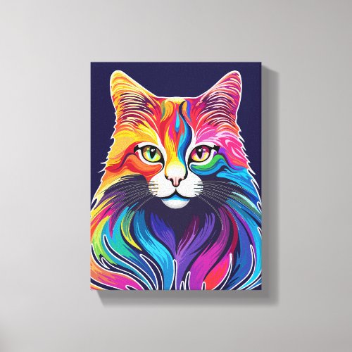 Cat Maine Coon Portrait Rainbow Colors  Canvas Print