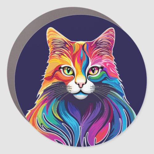 Cat Maine Coon Portrait Rainbow Colors  Car Magnet