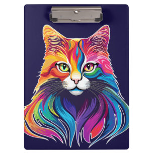 Cat Maine Coon Portrait Rainbow Colors Clipboard