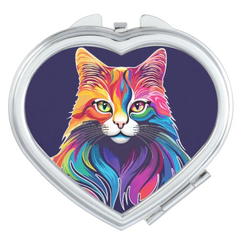 Cat Maine Coon Portrait Rainbow Colors  Compact Mirror