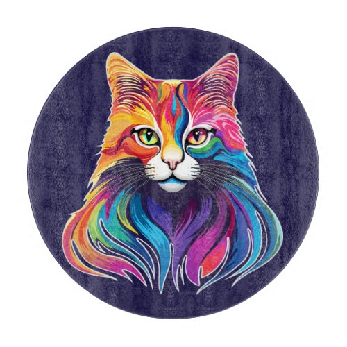 Cat Maine Coon Portrait Rainbow Colors  Cutting Board