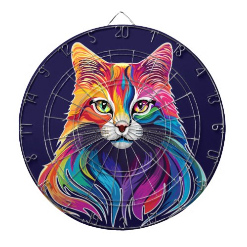 Cat Maine Coon Portrait Rainbow Colors  Dart Board