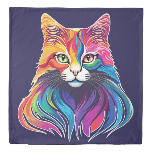 Cat Maine Coon Portrait Rainbow Colors  Duvet Cover