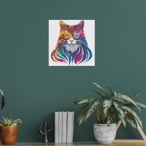 Cat Maine Coon Portrait Rainbow Colors  Foil Prints
