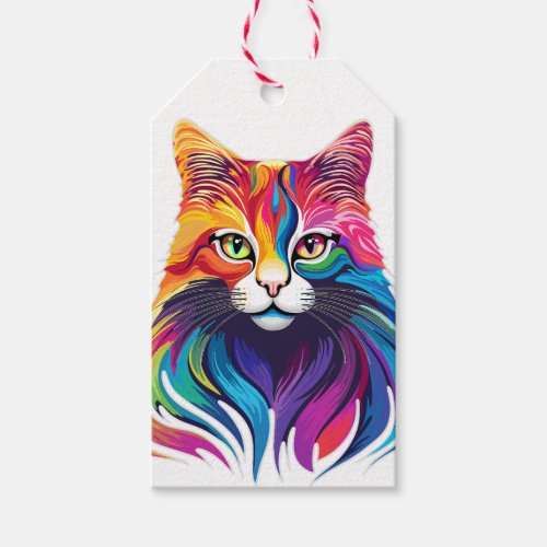 Cat Maine Coon Portrait Rainbow Colors  Gift Tags