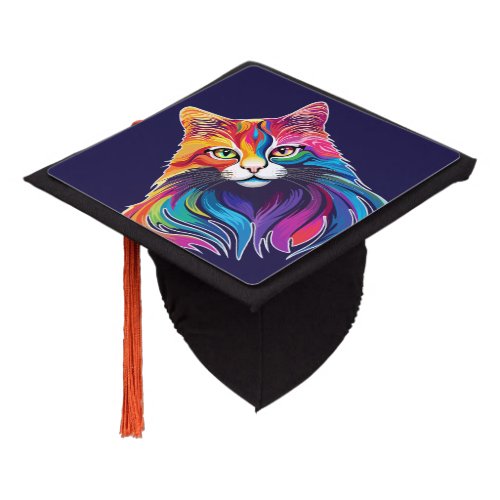 Cat Maine Coon Portrait Rainbow Colors  Graduation Cap Topper