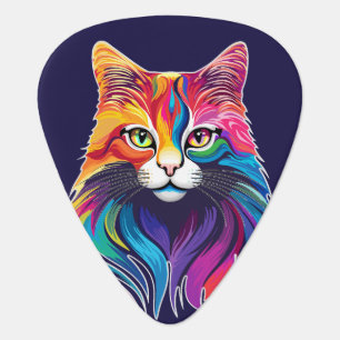 Cat Maine Coon Portrait Rainbow Colors Guitar Pick