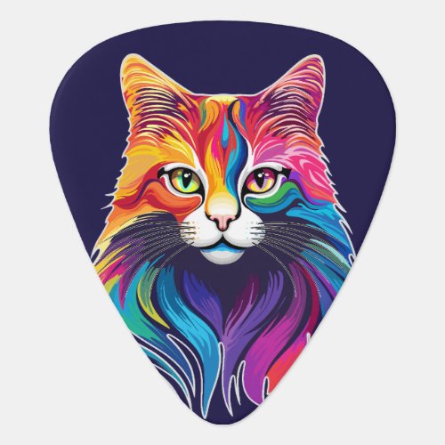 Cat Maine Coon Portrait Rainbow Colors  Guitar Pick