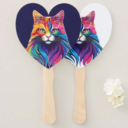 Cat Maine Coon Portrait Rainbow Colors  Hand Fan