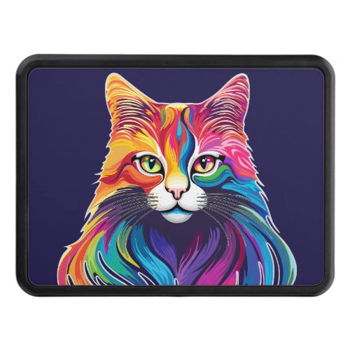 Cat Maine Coon Portrait Rainbow Colors  Hitch Cover