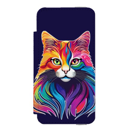 Cat Maine Coon Portrait Rainbow Colors  iPhone SE55s Wallet Case