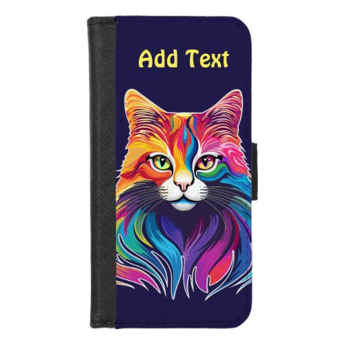 Cat Maine Coon Portrait Rainbow Colors  iPhone 87 Wallet Case