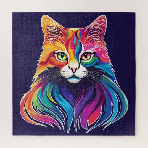 Cat Maine Coon Portrait Rainbow Colors  Jigsaw Puzzle