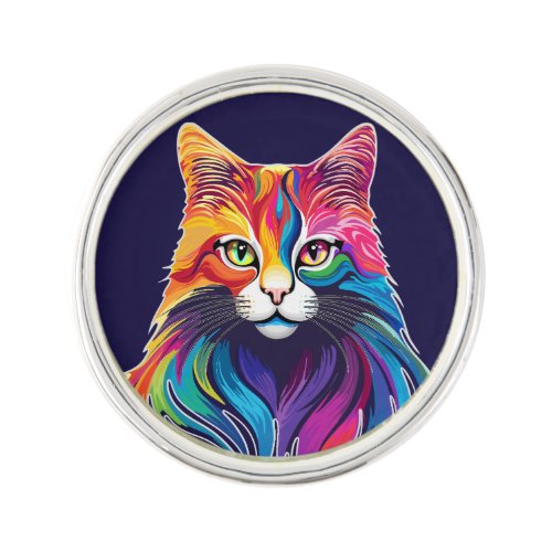 Cat Maine Coon Portrait Rainbow Colors  Lapel Pin