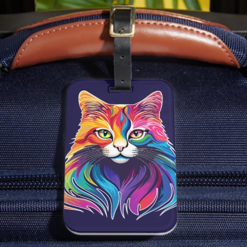 Cat Maine Coon Portrait Rainbow Colors  Luggage Tag