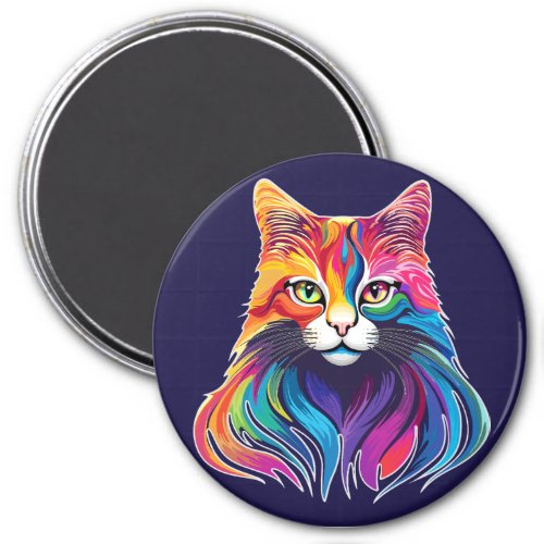 Cat Maine Coon Portrait Rainbow Colors  Magnet