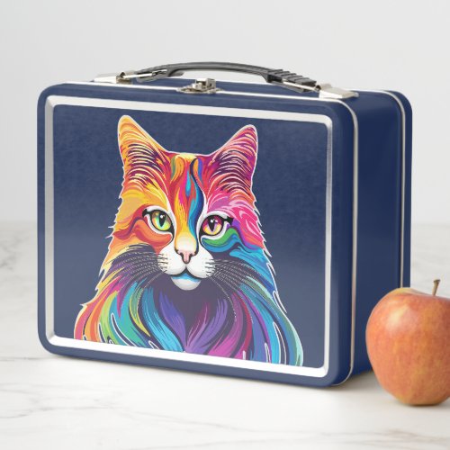 Cat Maine Coon Portrait Rainbow Colors  Metal Lunch Box