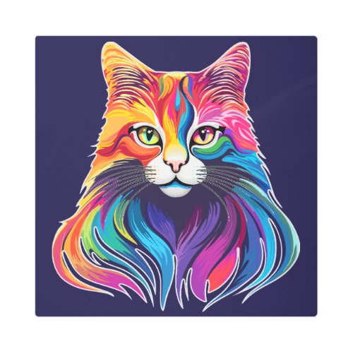Cat Maine Coon Portrait Rainbow Colors  Metal Print