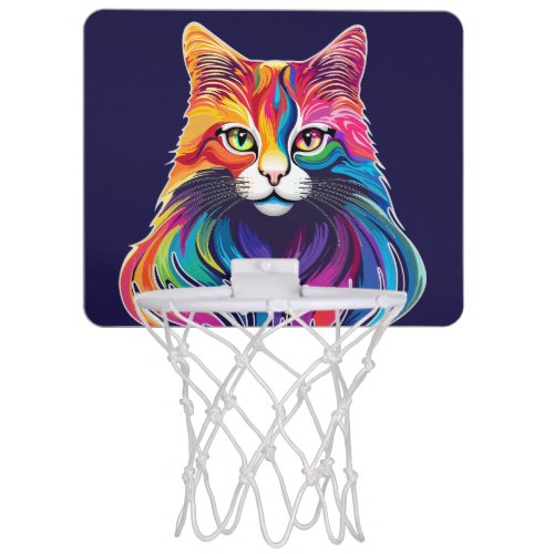 Cat Maine Coon Portrait Rainbow Colors  Mini Basketball Hoop
