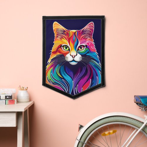 Cat Maine Coon Portrait Rainbow Colors  Pennant