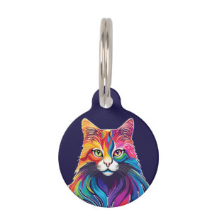 Cat Maine Coon Portrait Rainbow Colors Pet ID Tag