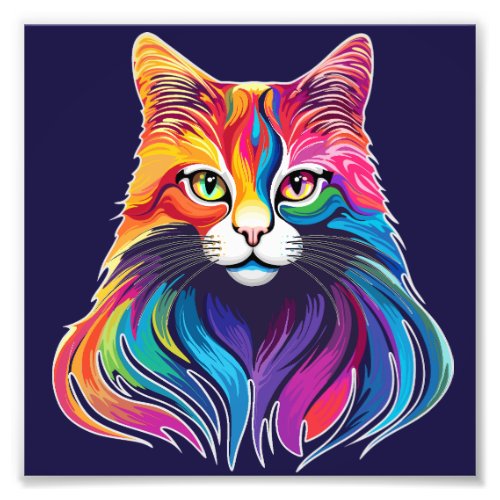 Cat Maine Coon Portrait Rainbow Colors  Photo Print