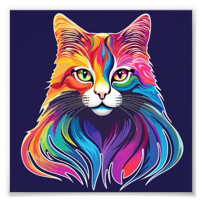 Cat Maine Coon Portrait Rainbow Colors  Photo Print (Front)