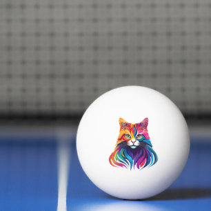 Cat Maine Coon Portrait Rainbow Colors Ping Pong Ball