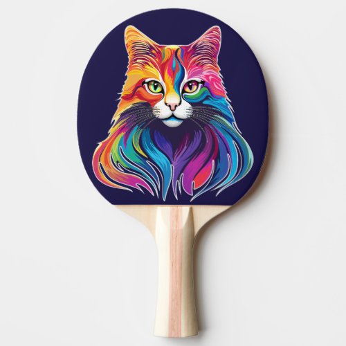 Cat Maine Coon Portrait Rainbow Colors  Ping Pong Paddle