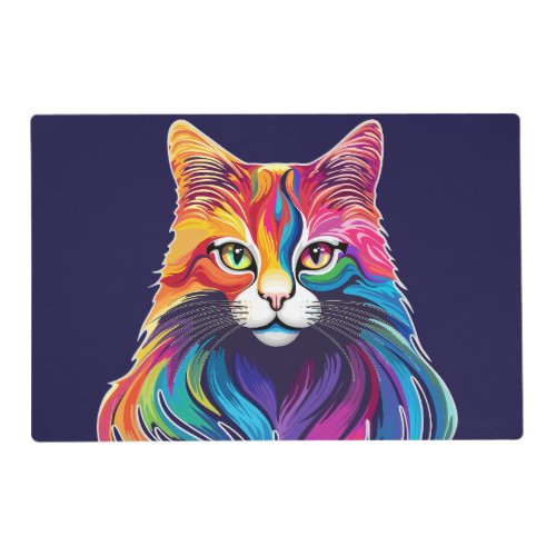 Cat Maine Coon Portrait Rainbow Colors  Placemat
