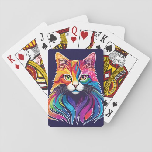 Cat Maine Coon Portrait Rainbow Colors  Poker Cards