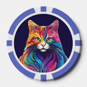 Cat Maine Coon Portrait Rainbow Colors Poker Chips