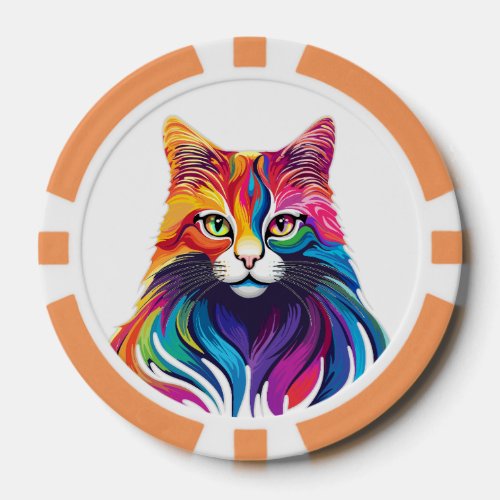 Cat Maine Coon Portrait Rainbow Colors  Poker Chips