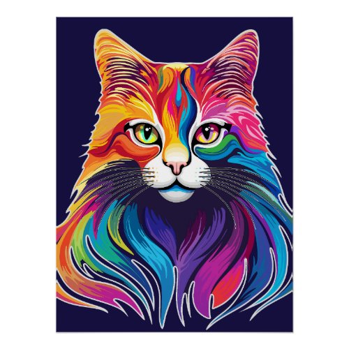 Cat Maine Coon Portrait Rainbow Colors  Poster