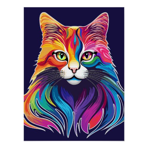 Cat Maine Coon Portrait Rainbow Colors  Poster