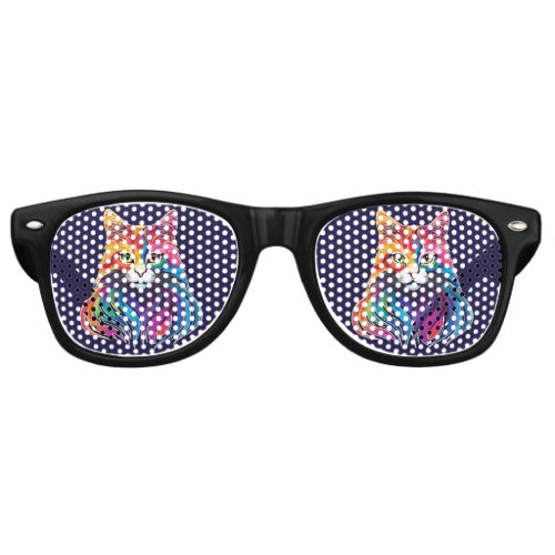 Cat Maine Coon Portrait Rainbow Colors  Retro Sunglasses