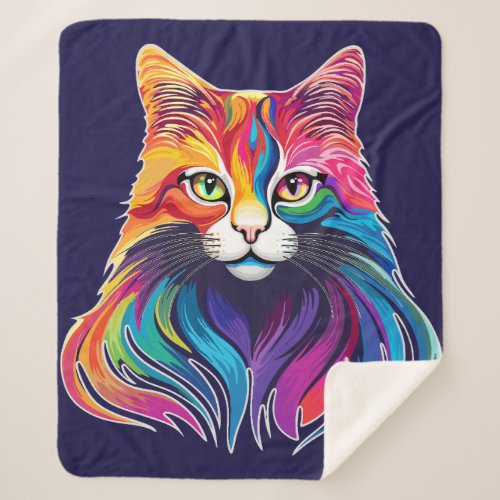 Cat Maine Coon Portrait Rainbow Colors  Sherpa Blanket